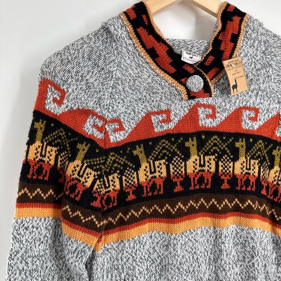 New ANDES Import PERUVIAN Alpaca  Grat Orange HOODIE SWEATER Made in Peru - Picture 9 of 9